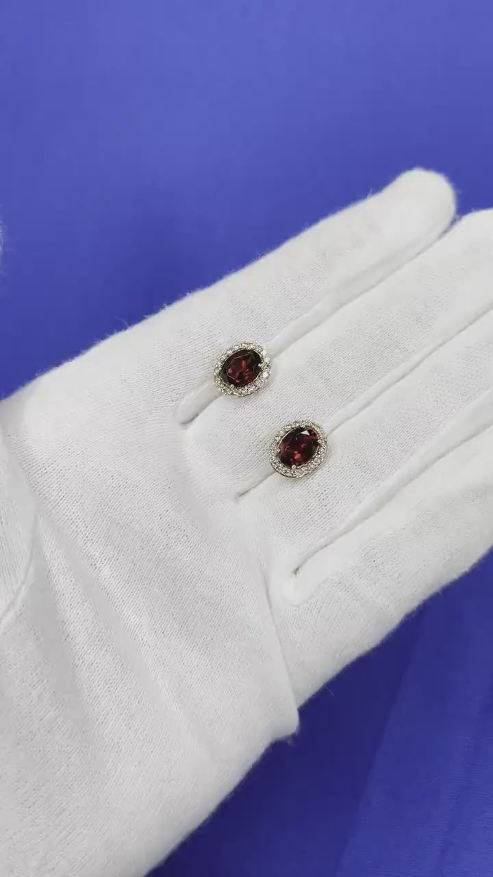Oval Brilliant Cut Red Garnet Diamond Halo 18 Karat Rose Gold Romantic Statement