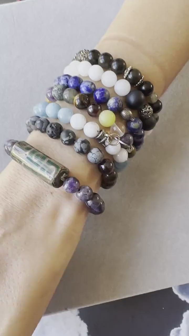 Black Agate Brown Earth Gemstones Round Bead Stretchy Unique Statement Circle Be