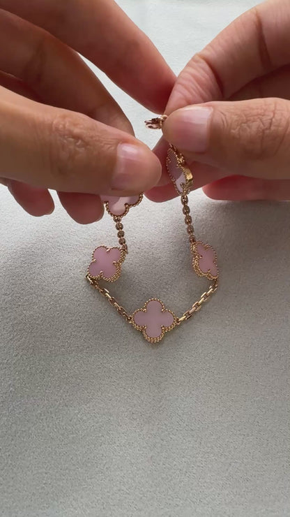 Van Cleef &amp; Arpels Vintage Alhambra Pink Porcelain 5 Motif 18K Rose Gold Bracelet