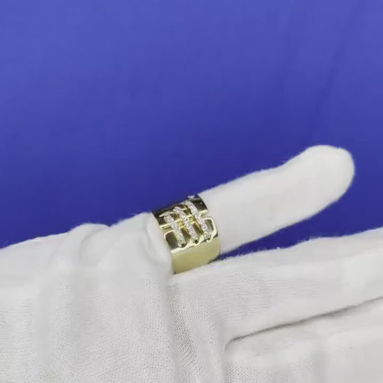 Brilliant Cut Diamond Pave Seams Line Cross Chunky Cocktail Statement Cigar Band