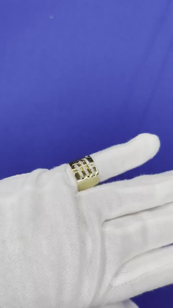 Brilliant Cut Diamond Pave Seams Line Cross Chunky Cocktail Statement Cigar Band
