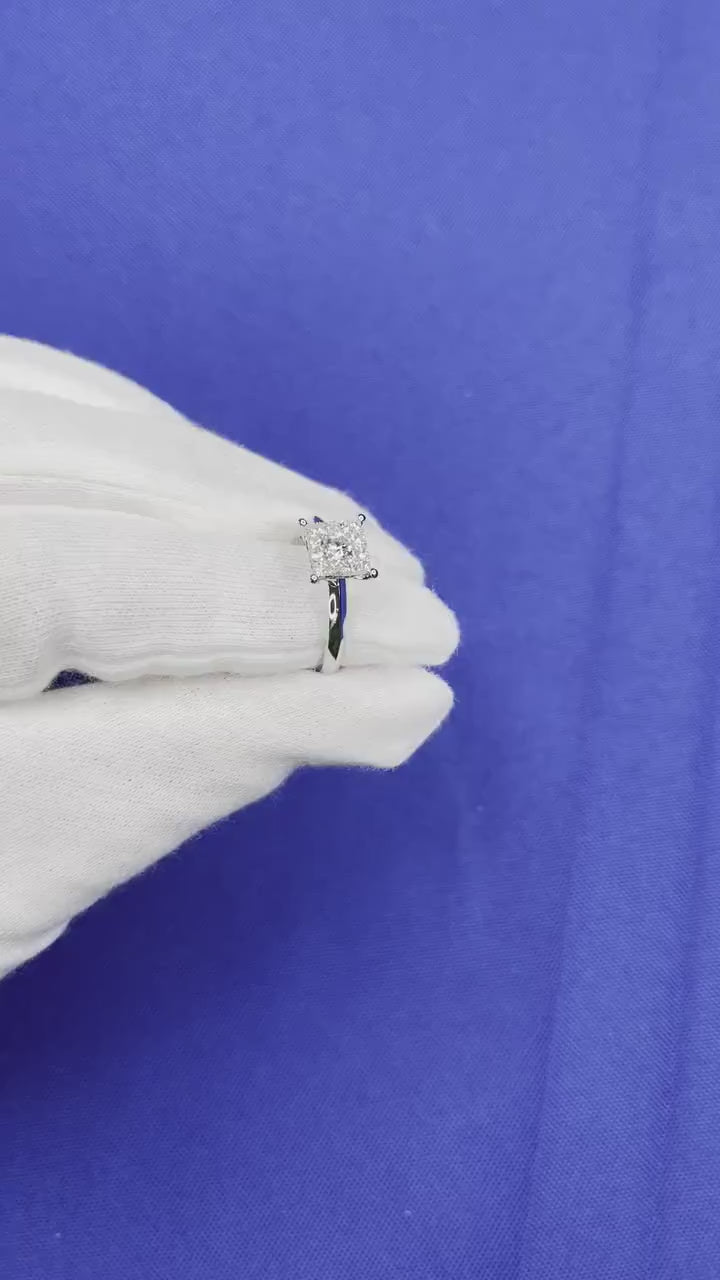 White Diamond Brilliant Cut Square Halo Pave Set French Cluster Illusion Engagem