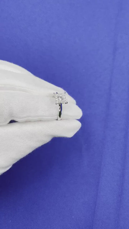 White Diamond Brilliant Cut Square Halo Pave Set French Cluster Illusion Engagem