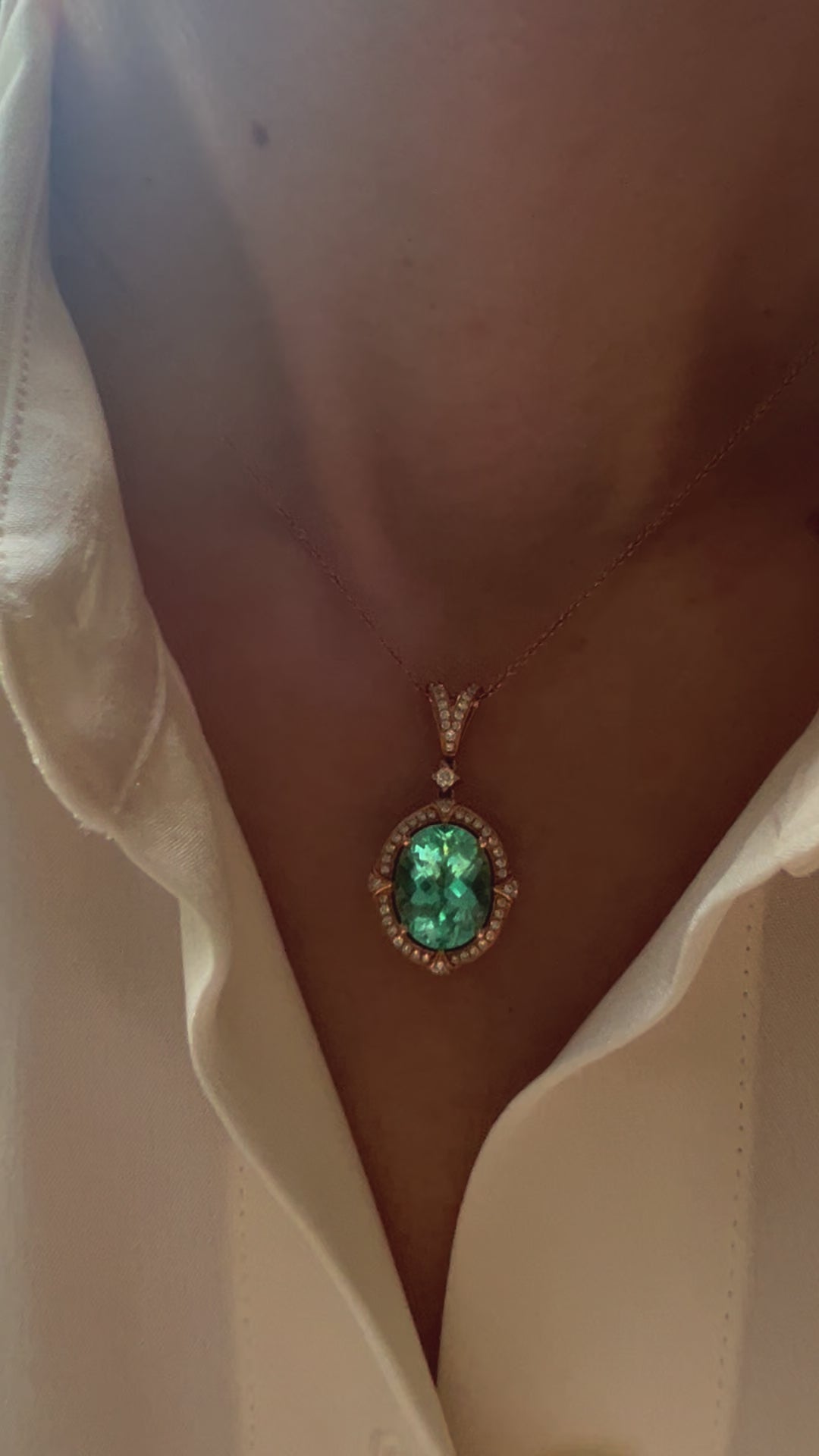 Teal Paraiba Tourmaline Diamond Halo Unique 18 Karat Rose Gold Pendant Necklace