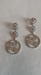 White Diamond Swirl Waves 18 Karat White Gold Drop Statement Pave Bezel Earrings