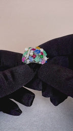 Multi Colors Sapphires Emeralds Ruby Diamond Scavia Unique 18K White Gold Ring