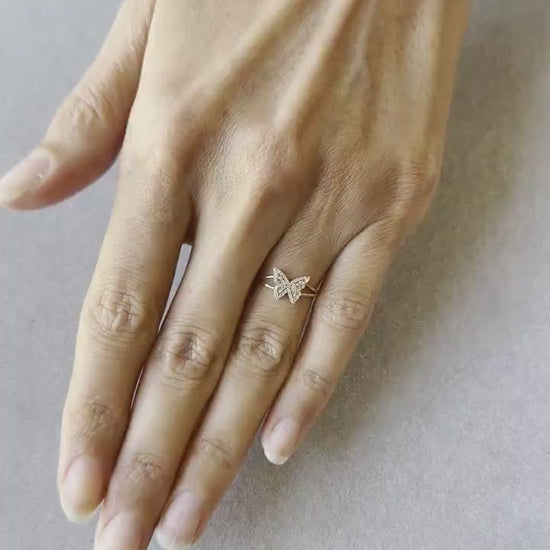 Butterfly Brilliant Cut Fauna Halo Set Pave Set White Diamonds 18 Karat Rose Gol