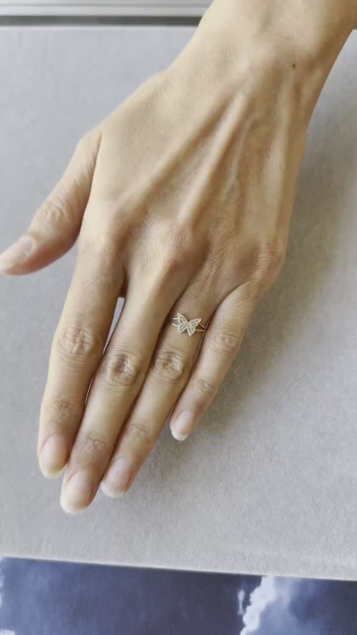 Butterfly Brilliant Cut Fauna Halo Set Pave Set White Diamonds 18 Karat Rose Gol