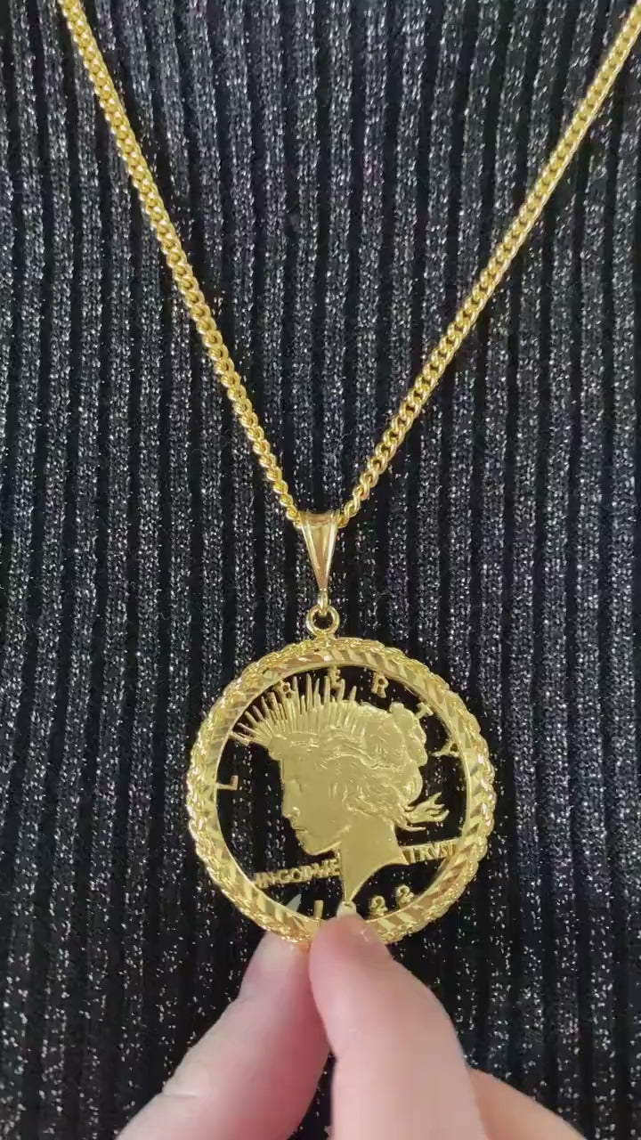 Genuine Vintage American USA Dollar Coin Lady Liberty Yellow Gold Vermeil Sterli