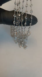 Round Cut Light Blue Topaz Bezel 14K White Gold Long Chain Station Necklace