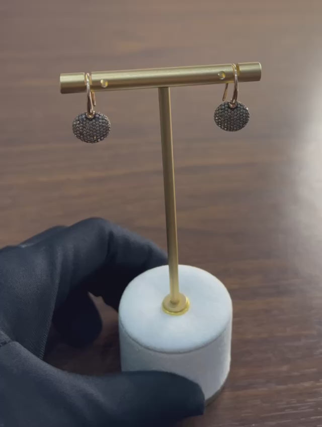 Brown Champagne Diamonds Pave Set Circles 14K Rose Gold Statement Earrings