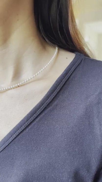 14 Karat Yellow Gold White Akoya Pearl Bead Layer Dainty Classic Beautiful White