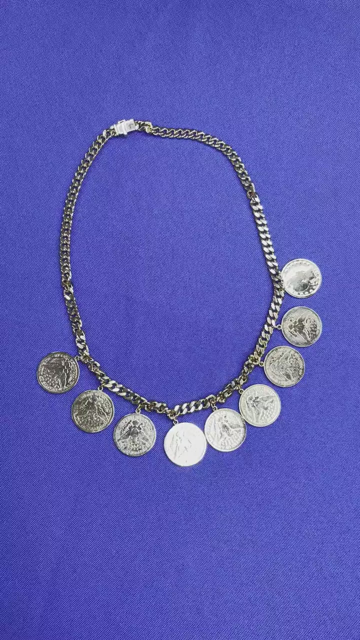 American USA Vintage Dollar Coin Rose Gold Vermeil Sterling Silver Curb Link Cha