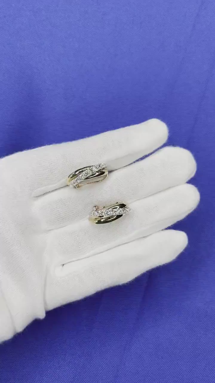 Round Shape Brilliant Cut White Diamonds Pave Set 14k Triple Tone White Yellow G