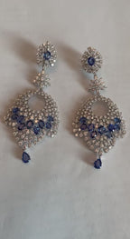 Fancy Shape Blue Sapphire White Diamond 18 Karat White Gold Statement Earrings