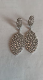 White Brilliant Cut Pave Diamond 18K White Gold Statement Drop Unique Earrings