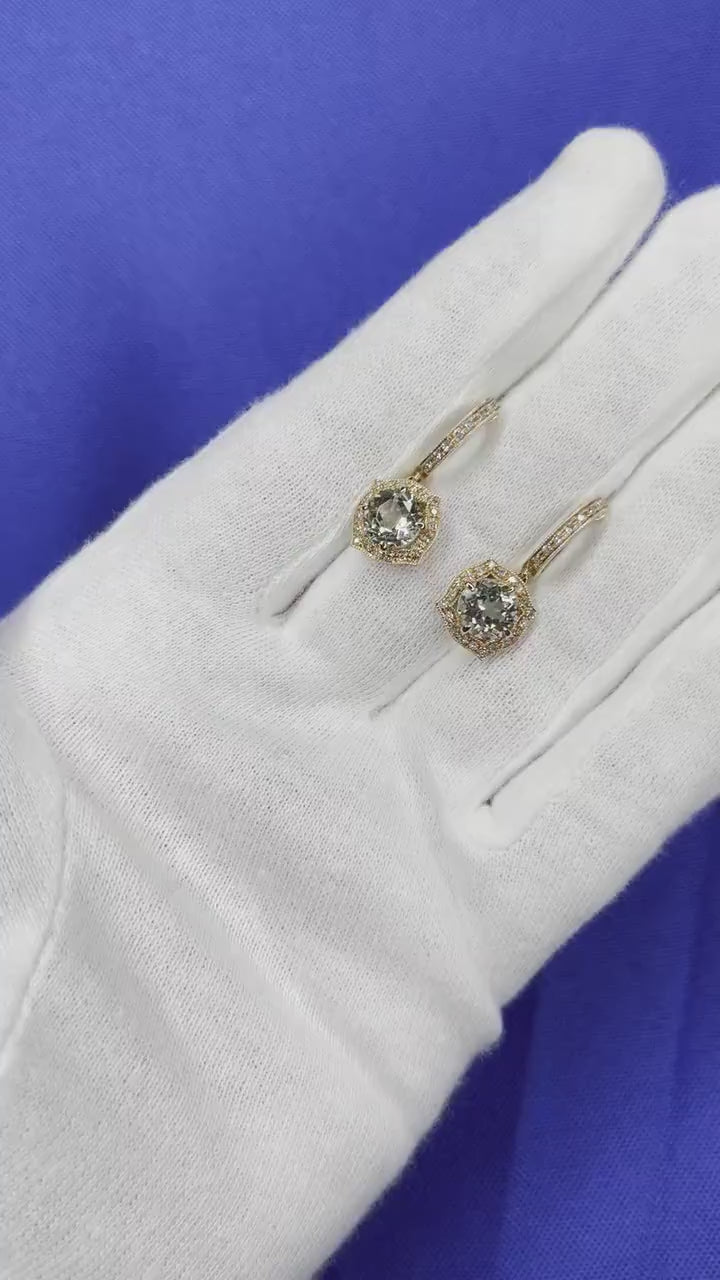 Round Shape Brilliant Cut Green Amethyst Prasiolite with Halo Set White Diamonds