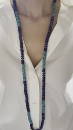 Blue Lapis Lazuli Turquoise Tumble Beads 14K Yellow Gold Bead Long Necklace