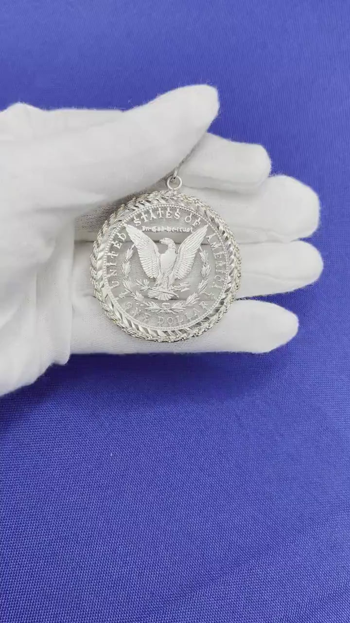 Vintage American USA Dollar Bald Eagle Genuine Coin White Rhodium Plated Sterlin