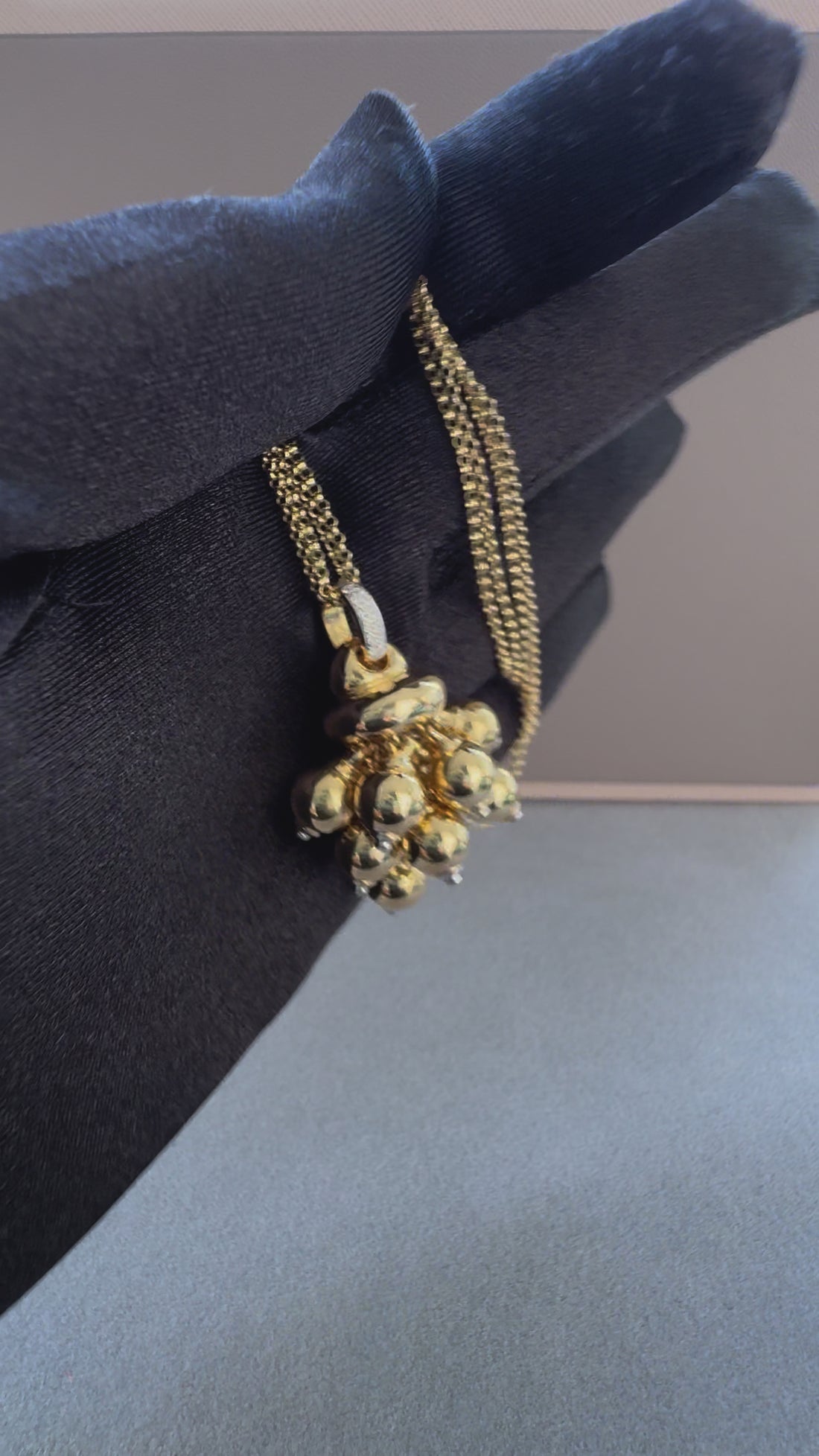 Diamonds Golden Spheres Gold Balls Geometric Bells Motif 18K Gold Necklace