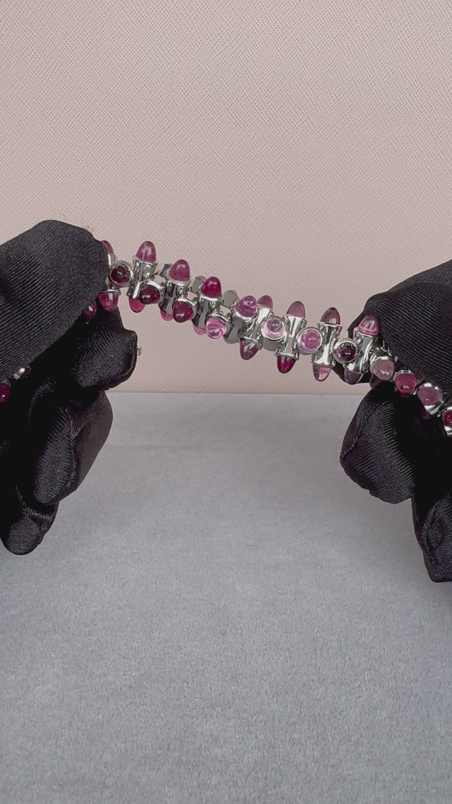 Tamara Commoli Pink Tourmaline Rubellite Mikado 18K White Gold Unique Bracelet