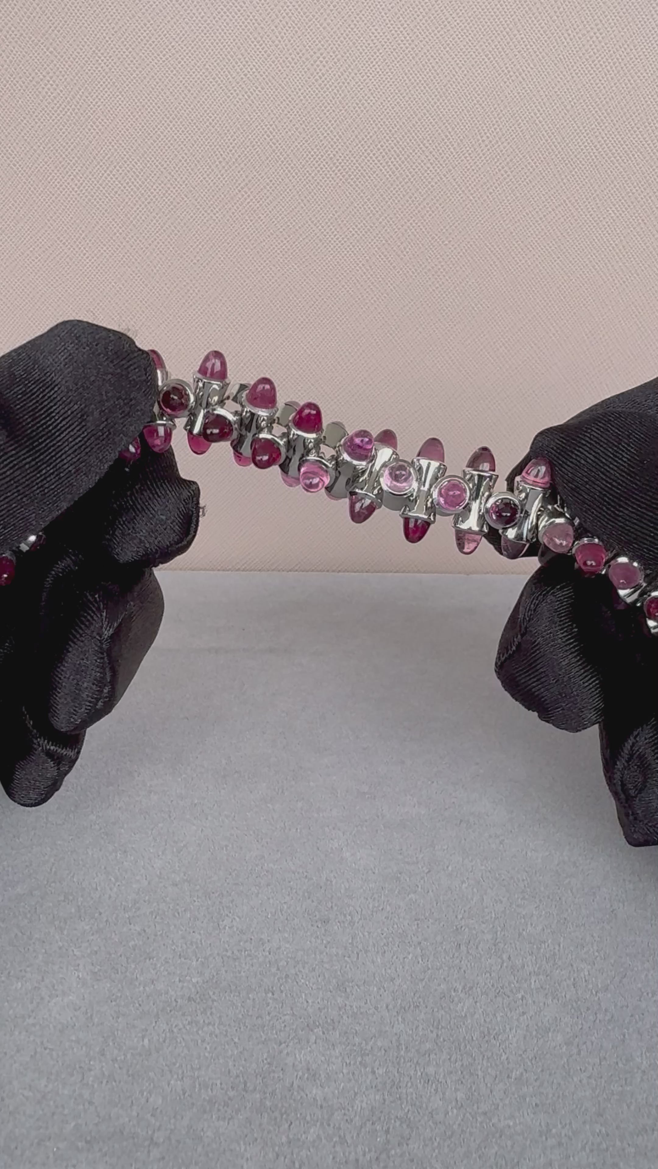 Tamara Commoli Pink Tourmaline Rubellite Mikado 18K White Gold Unique Bracelet
