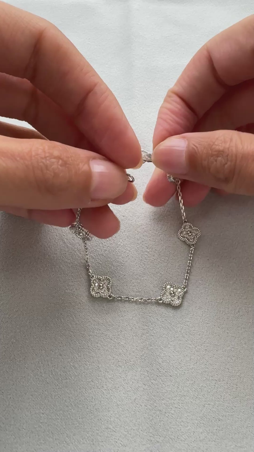 Van Cleef &amp; Arpels Sweet Alhambra Diamond Pave 6 Motifs 18K White Gold Bracelet