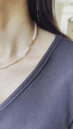 14 Karat Yellow Gold White Akoya Pearl Bead Layer Dainty Classic Beautiful White