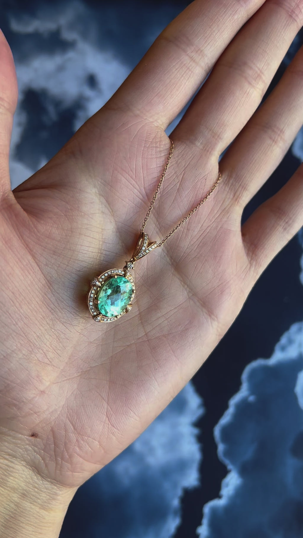 Teal Paraiba Tourmaline Diamond Halo Unique 18 Karat Rose Gold Pendant Necklace