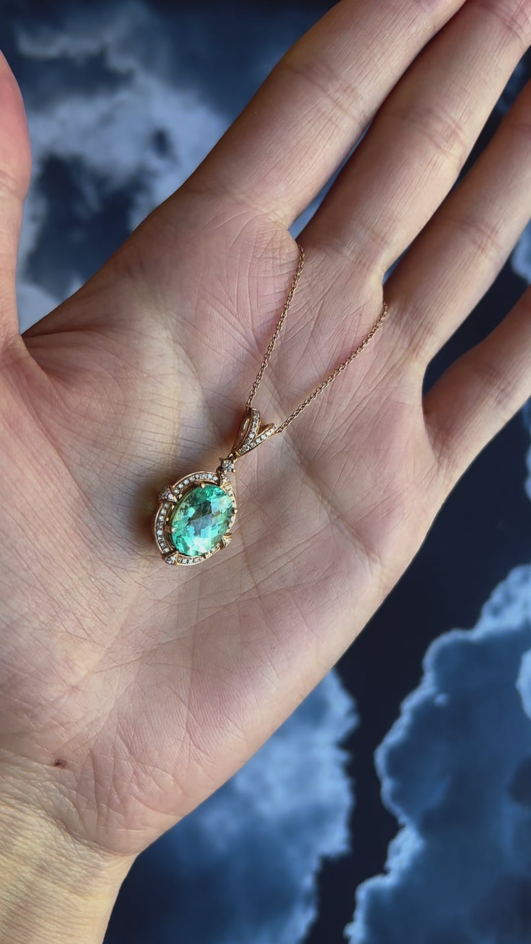 Teal Paraiba Tourmaline Diamond Halo Unique 18 Karat Rose Gold Pendant Necklace