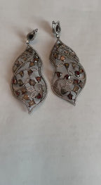 Fancy Color Diamond & White Diamonds 18K White Black Gold Statement Earrings