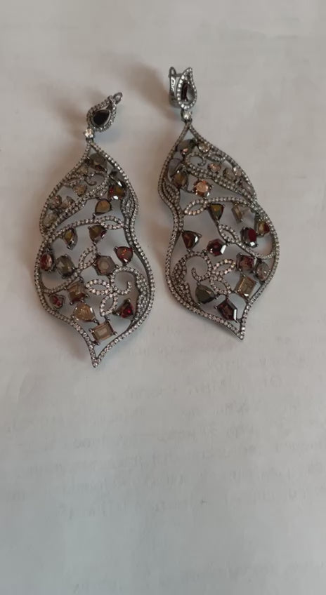 Fancy Color Diamond & White Diamonds 18K White Black Gold Statement Earrings