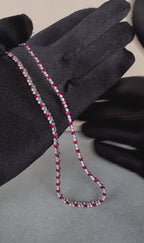 Ruby Diamond Bezel Set Tennis Line 14K White Gold Classic Set Unique Necklace