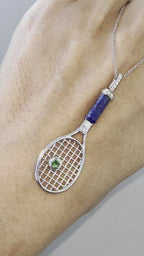 Tennis Racket Blue Lapis Lazuli Handle Green Emerald Tennis Ball Jewelry 18 Kara