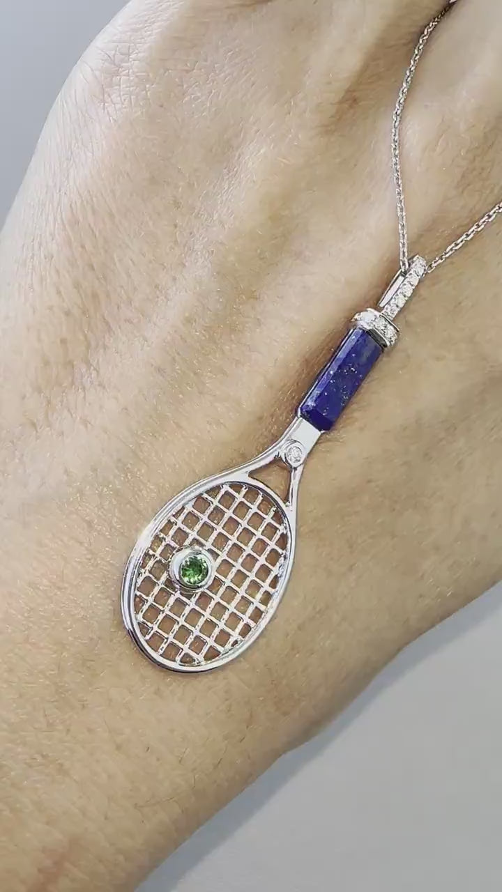 Tennis Racket Blue Lapis Lazuli Handle Green Emerald Tennis Ball Jewelry 18 Kara