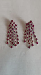 Fancy Cut Shape Red Ruby White Diamonds Halo Statement 18K White Gold Earrings