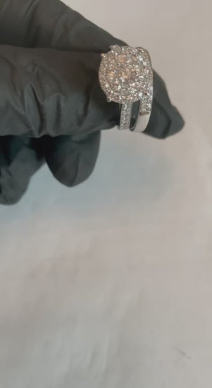 Classic Engagement Wedding Diamond Illusion Set Pave Cluster 14K White Gold Ring