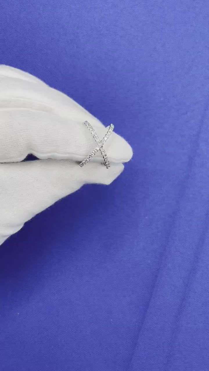 Brilliant Cut White Diamond X Criss Cross Pave Cocktail Fashion Open Bypass 14 K