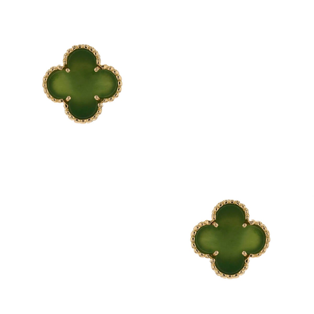 Van Cleef &amp; Arpels Vintage Alhambra Green Jade 18K Yellow Gold Earrings